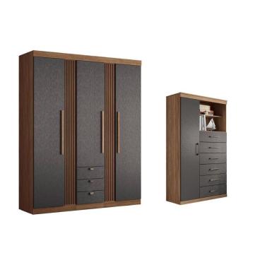 Imagem de Guarda Roupa 2 Peças (1guardaroupa+1cômoda) Qc263 Jatobá/grafite - Santos Andirá