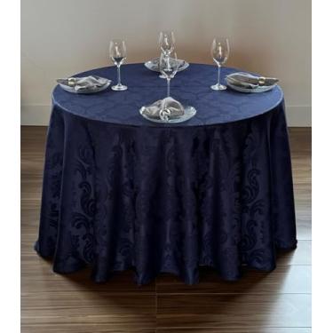 Imagem de Kit 10 Toalha de Mesa Redonda Tecido Jacquard 260 x 260 cm Para Festa Buffet e Jantar (Azul Marinho)