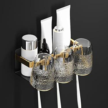 Imagem de HHHJQFAAT Toalheiro de alta qualidade dourado preto, prateleira dobrável para banheiro, barra de toalha, suporte de papel higiênico, ganchos de roupão, kit de acessórios de banheiro banheiro (cor