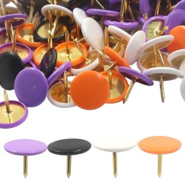 Imagem de Verkelly Pacote com 400 tachinhas decorativas para polegar, pinos de cabeça redonda de plástico, tachas de polegar pretas, tachinha redonda de 9,5 cm para quadro de cortiça de mapa de parede (laranja