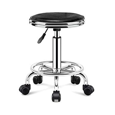 Imagem de Banqueta redonda com almofada traseira, cadeira giratória de couro PU, cadeira giratória de altura ajustável, cadeiras de balcão de cozinha de escritório, cadeiras de escritório com rodas f preto