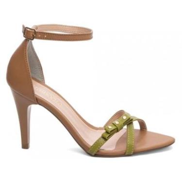 Imagem de Sandália Feminina Salto Médio Fino Verde e Bege Torricella AVS 2056B-Feminino