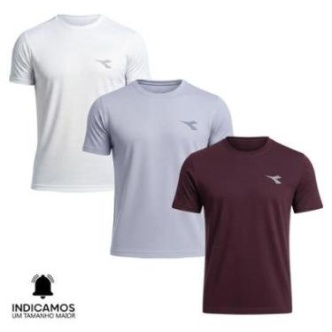 Imagem de Kit 3 Camisetas Diadora Small Logo Masculina - Branco e Cinza Claro GG-Masculino