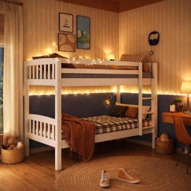 Imagem de Beliche Solteiro 100 Madeira Maciça de Pinus - La Casa Mia, Branco