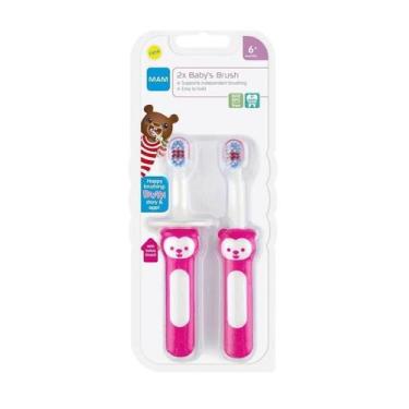 Imagem de Kit com 2 Escovas Dentais Baby's Brush 6m+ Mam Rosa