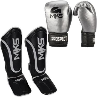 Imagem de Luva Boxe Muay Thai Prospect Prata + Caneleira Muay Thai Prospect Pret