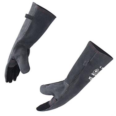 Imagem de RAPICCA Luvas de lareira resistentes ao calor ao fogo: cinza 40,6 cm (16") 350 °C - couro à prova de fogo para lareira fogueira fogão a lenha forno churrasqueira forno vara Mig soldador engrenagem