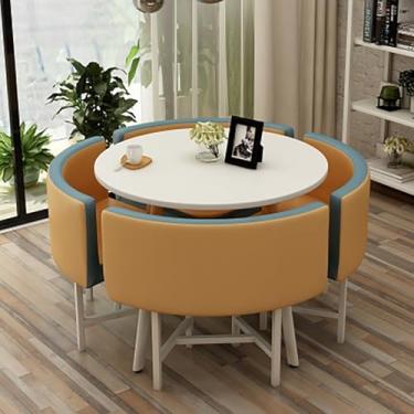 Imagem de Conjunto de mesa e cadeiras que economizam espaço, conjunto de mesa de cozinha redonda de couro, combinação de mesa de recepção e cadeira, com 1 mesa e 4 cadeiras, para sala de estar, cozinha, sala de