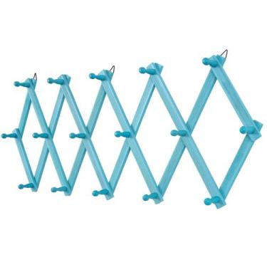 Imagem de Rack de parede de madeira expansível SCUNDA com 16 ganchos azul rústic