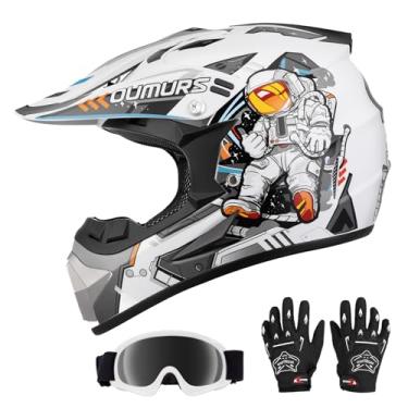 Imagem de Capacete DOT Youth Dirt Bike com óculos e luvas para crianças de 5 a 14 anos, capacetes quadriciclos para jovens, meninos, meninas, capacete de quatro rodas, crianças, motocross BMX MX UTV Offroad