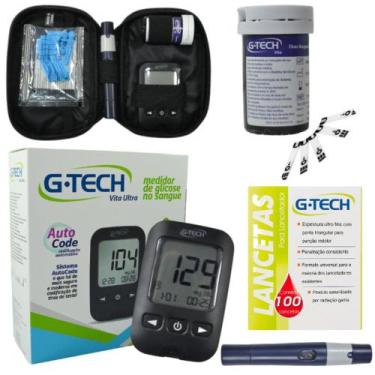 Imagem de Kit Medidor Glicose Gtech 10 Tiras Fitas Glicemia 100 Lancetas - Love 