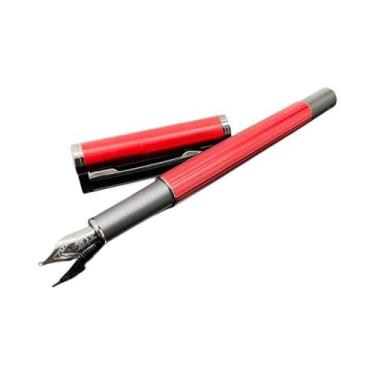 Imagem de Caneta-tinteiro De Metal Latão Com Ponta Extra Fina EF Azul Vermelho P