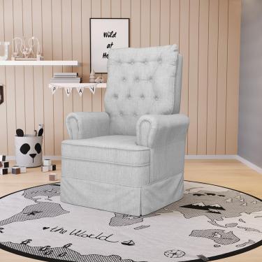 Imagem de Poltrona de Amamentação com Balanço Laura Linho Cinza TC185 Base de Madeira - D'Rossi