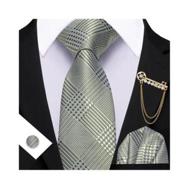 Imagem de Conjunto De Gravata Listrada Azul Claro E Verde Oliva Masculina Com Le