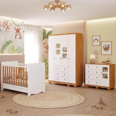 Imagem de Quarto de Bebê Completo Berço Americano Ben 3 Em 1 Guarda Roupa 4 Portas 3 Gavetas e Cômoda Uli 4 Gavetas 1 Porta
