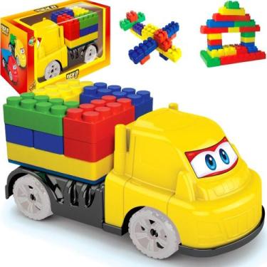 Imagem de Carrinho C/ 12 Blocos de Montar Grande Brinquedo Infantil - GGB Brinqu