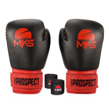 Imagem de Kit Luva de Boxe Muay Thai MKS Combat New Prospect Black & Red e Bandagem Preta-Unissex
