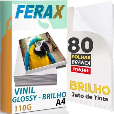 Imagem de 80 Adesivos Vinil Branco Brilho P/ Impressora Jato Tinta A4 - Pode Usa