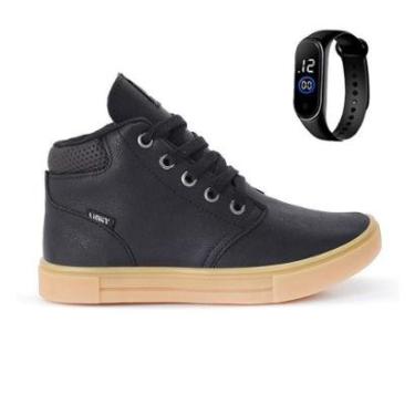 Imagem de Tenis Botinha Infantil Meninos Casual Cano Alto Confortavel + Relogio-Masculino