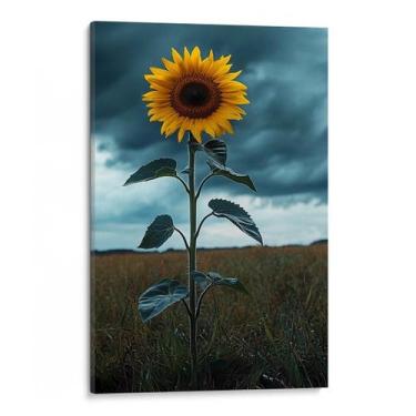 Imagem de Quadro decorativo Girassol Solitário Sob Céu de Tempestade - Art Canva