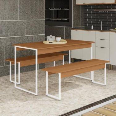 Imagem de Mesa De Jantar 6 lugares com 2 Bancos Industrial Aço Metal - Kappesber