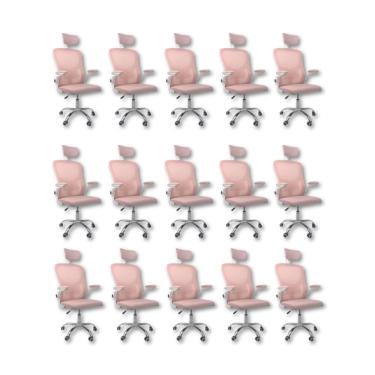 Imagem de Kit 15 Cadeiras De Escritório Diretor Oficial Vegas Com Apoio Rosa E Branco