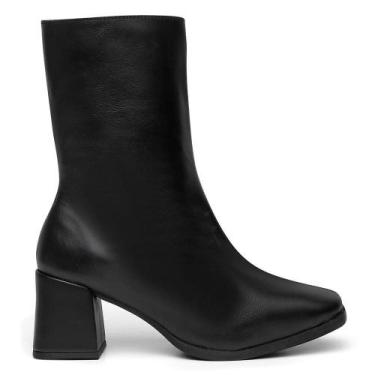 Imagem de Bota Feminina Couro Cano Médio Salto Grosso Bico Quadrado - Valentina 