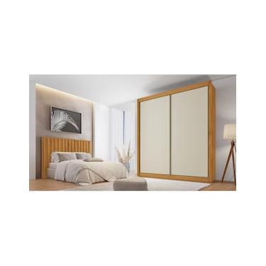 Imagem de Armário Zurique Solteiro Europa 2 Portas Correr Peroba/Off White 4 Gavetas Telescópicas