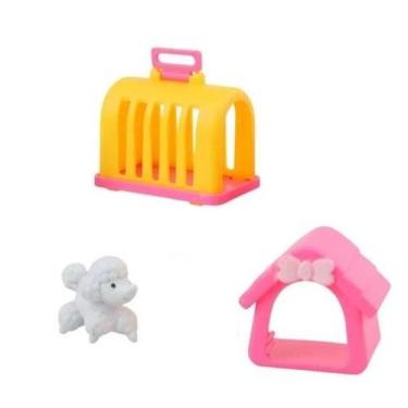 Imagem de Kit 3 Peças Mini Pet Shop Cachorro Com Casinha e Caixa Transporte - MA