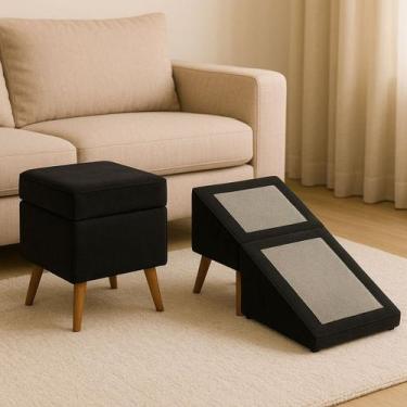 Imagem de Rampa Escada Vira Puff Móvel Suede Para Pets Cachorro Gato GG Cor:Terr