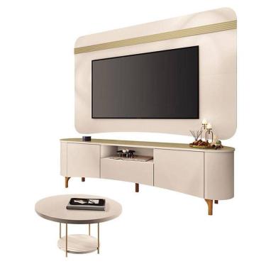 Imagem de Rack Bancada Elara E Painel Armony Off White Champanhe Com Mesa De Centro Sky Off White - Hb Móveis