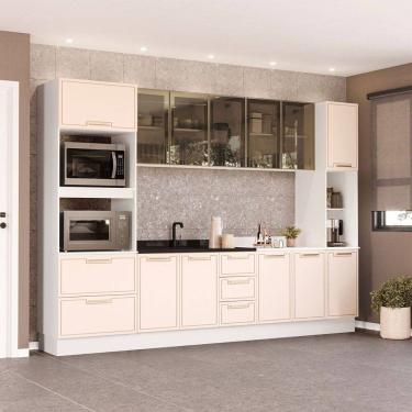 Imagem de Cozinha Completa Amara 13 Portas 4 Gavetas com Vidro 40250776 Creme/Branco - Politorno