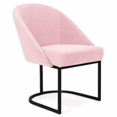 Imagem de Cadeira Lua Metal Preto Decorativa Estofada em Veludo Rosa Bb para Sala e Escritório