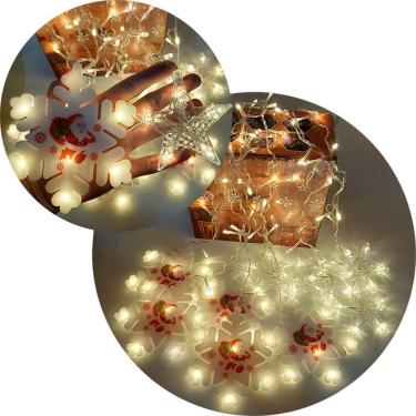 Imagem de Pisca Cascata de Natal Flocos 80 Lâmpadas LED Baixo Consumo Brilho Intenso Amarelo 220v
