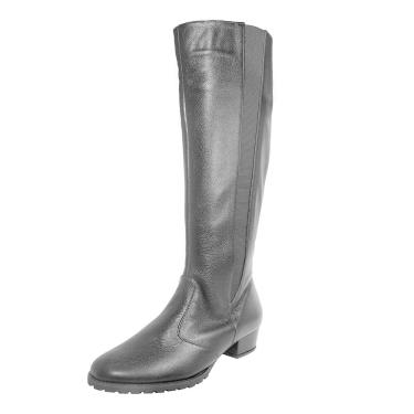Imagem de Bota em Couro Salto Baixo Grosso 3cm Cano Alto Bico Redondo Luiza Sobreira Preta Mod. 2211