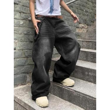 Imagem de Calças Jeans Casuais Masculinas Estilo Streetwear Em Preto, Azul Claro