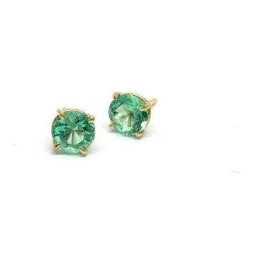 Imagem de Brinco Esmeralda Colombiana Redonda 5mm Natural Ouro 18k K730 - Fab Jo