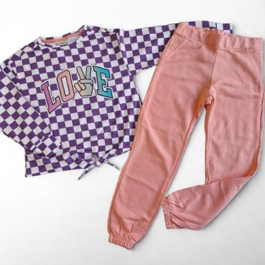 Imagem de Conjunto de Moletom Infantil Love Xadrez Roxo - Tink Bink, 4