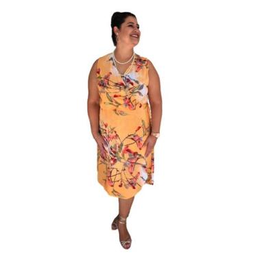 Imagem de Vestido plus size, disponível no tamanho G, em viscose estampada com a