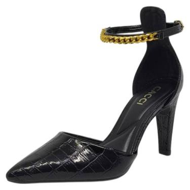 Imagem de Sapato Scarpin Feminino Salto Fino Croco Elegante Cacci, Preto croco, 