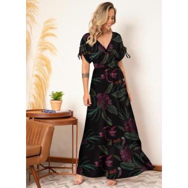 Imagem de Vestido Feminino Longo Tropical Com Amarrações Decote V - Quintess, P,
