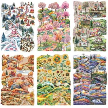 Imagem de 120 adesivos de paisagens estilo patchwork quilt em PET - Marca Própri