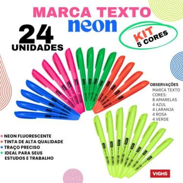 Imagem de Kit 24 Marca Texto Neon Vighs  caneta marca texto colorida, material e