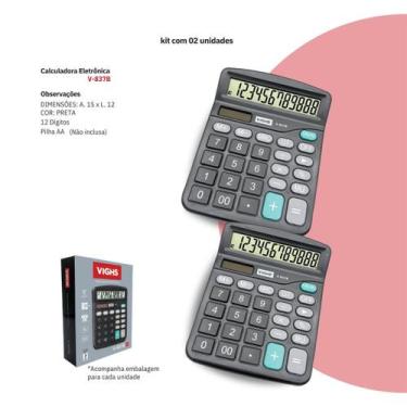 Imagem de Kit 2 Calculadoras Vighs V-837B Visor Inclinado