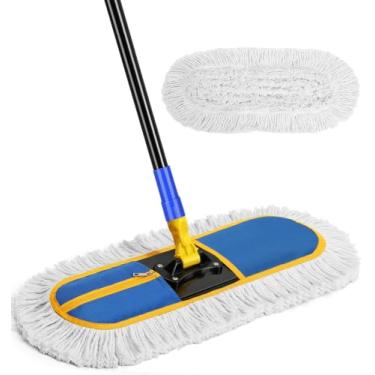Imagem de SOBONNE Mop Comercial De 16" Para Limpeza Pisos - Vassoura Industrial Úmida E Seca Com 2 Esfregões Laváveis, Madeira, Vinil, Laminado, Pátios Armazéns, Azul
