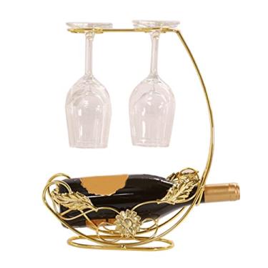 Imagem de Suporte de garrafa de vinho para casa, suporte de taça de vinho para decoração de armário de vinho europeu de cabeça para baixo, porta-garrafas de vinho, ornamento criativo retrô (cor: ouro)