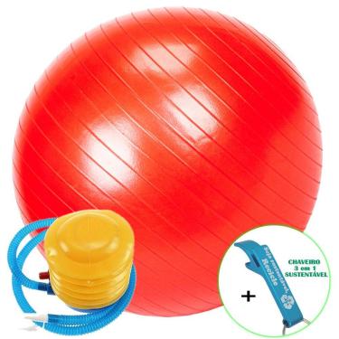 Imagem de Bola Yoga Pilates Fitness Suíça 60 cm Vermelho com Bomba + Chaveiro CBRN16181