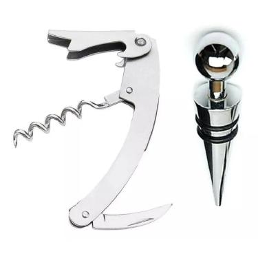 Imagem de Kit Vinho 2 peças Abridor Saca Rolha e Tampa para Garrafa