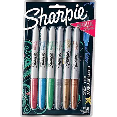 Imagem de SHARPIE Marcadores Permanentes Metálicos Sharpie, Ponta Fina, Cores Variadas, Marcador Permanente De 6 Contagens (2029678) - 1#.1 Pacote De 6 Unidades #.1 Pacote (Variado)