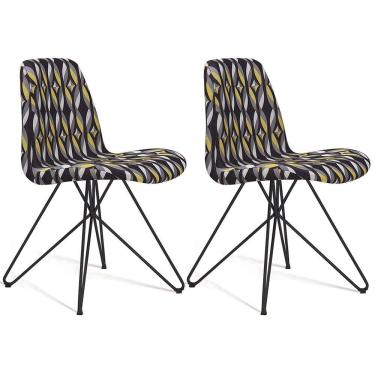 Imagem de Kit 2 Cadeiras Estofadas Base Em Aço F89 Suede Colorido Preto Dmobiliario